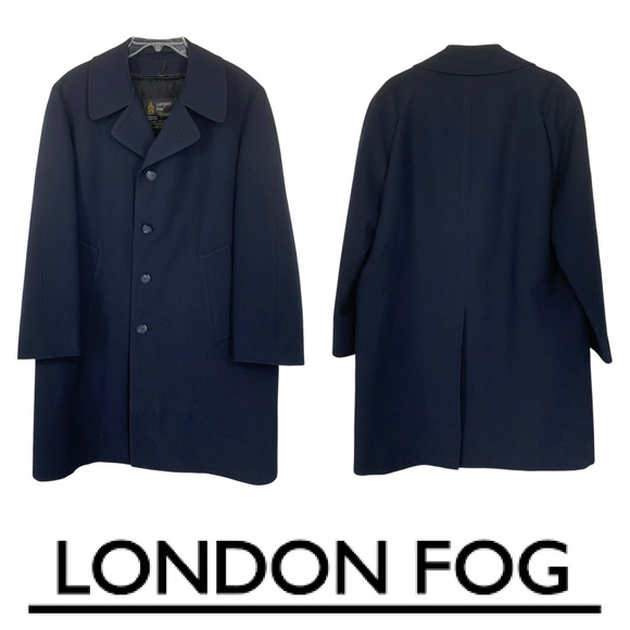 Vintage 1970's London Fog Maincoats Sz 40 S Navy Overcoat Coat Zip Out Liner - Picture 1 of 11